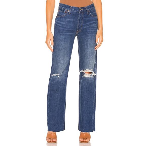 Re/Done Denim - REDONE -NWT- 90s High Rise Loose Jeans Destroyed Broken Blue | 26